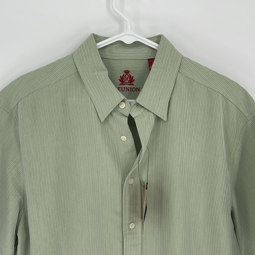 NWT REUNION Button down Shirt. Mint‎ Green w/white striping. Size Large - Picture 2 of 10